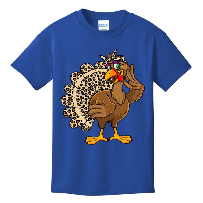 Thanksgiving Turkey Women Girl Leopard Kids T-Shirt