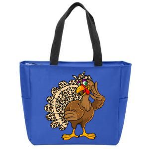 Thanksgiving Turkey Women Girl Leopard Zip Tote Bag