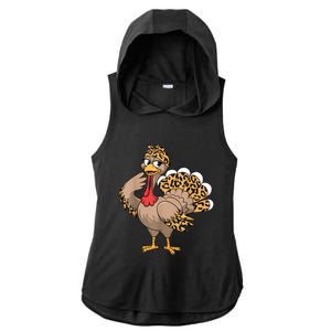 Thanksgiving Turkey Women Girl Leopard Autumn Fall Season Ladies PosiCharge Tri-Blend Wicking Draft Hoodie Tank