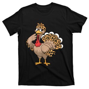 Thanksgiving Turkey Women Girl Leopard Autumn Fall Season T-Shirt