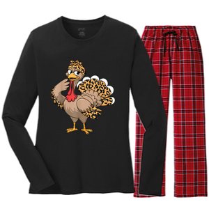 Thanksgiving Turkey Women Girl Leopard Autumn Fall Season Women's Long Sleeve Flannel Pajama Set 