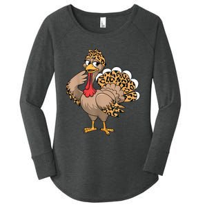 Thanksgiving Turkey Women Girl Leopard Autumn Fall Season Women's Perfect Tri Tunic Long Sleeve Shirt