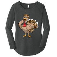 Thanksgiving Turkey Women Girl Leopard Autumn Fall Season Women's Perfect Tri Tunic Long Sleeve Shirt