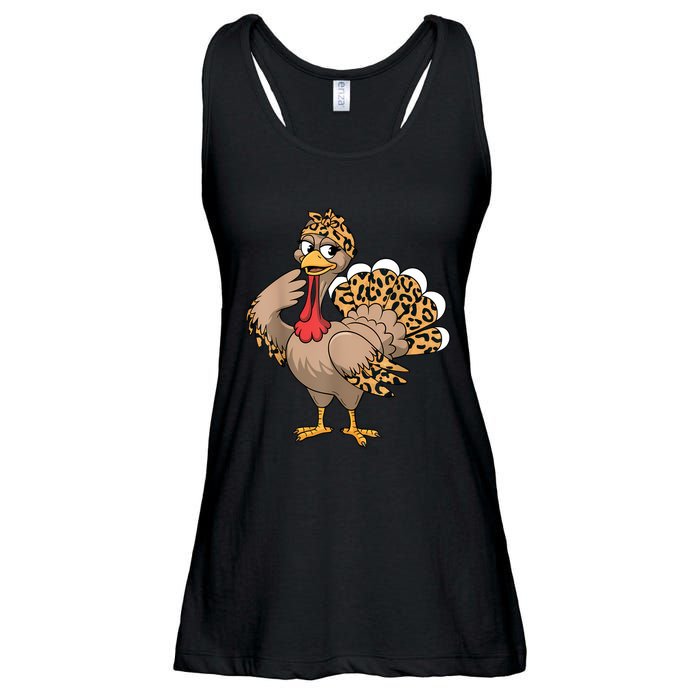 Thanksgiving Turkey Women Girl Leopard Autumn Fall Season Ladies Essential Flowy Tank