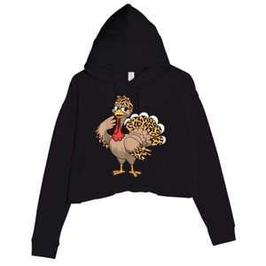 Thanksgiving Turkey Women Girl Leopard Autumn Fall Season Crop Fleece Hoodie