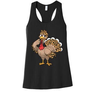 Thanksgiving Turkey Women Girl Leopard Autumn Fall Season Women's Racerback Tank