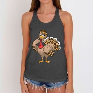 Thanksgiving Turkey Women Girl Leopard Autumn Fall Season Women's Knotted Racerback Tank