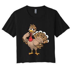 Thanksgiving Turkey Women Girl Leopard Autumn Fall Season Women's Crop Top Tee