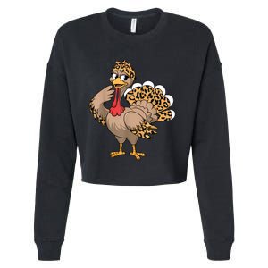 Thanksgiving Turkey Women Girl Leopard Autumn Fall Season Cropped Pullover Crew