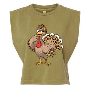 Thanksgiving Turkey Women Girl Leopard Autumn Fall Season Garment-Dyed Women's Muscle Tee