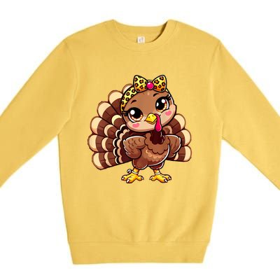 Thanksgiving Turkey Women Girl Leopard Autumn Premium Crewneck Sweatshirt