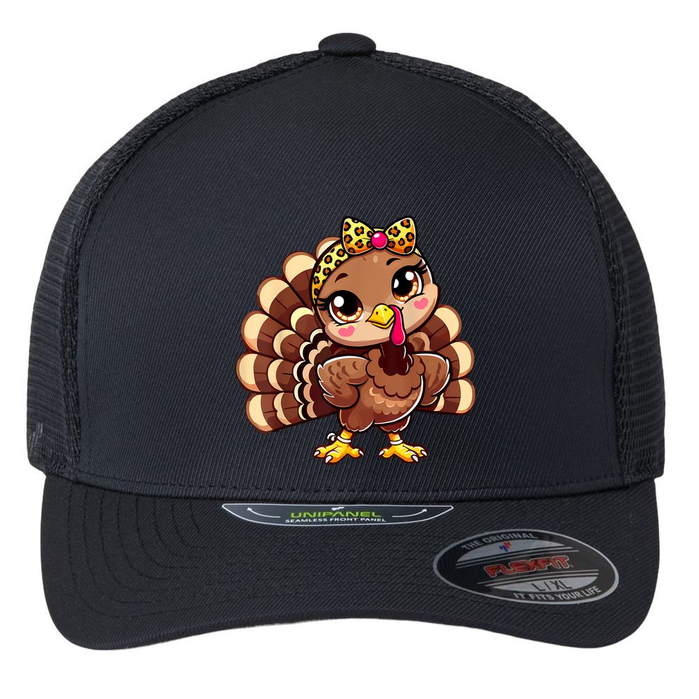 Thanksgiving Turkey Women Girl Leopard Autumn Flexfit Unipanel Trucker Cap