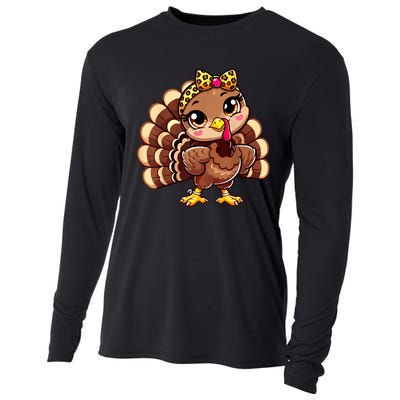 Thanksgiving Turkey Women Girl Leopard Autumn Cooling Performance Long Sleeve Crew