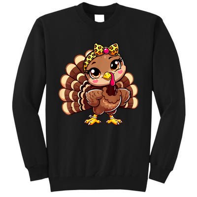 Thanksgiving Turkey Women Girl Leopard Autumn Tall Sweatshirt