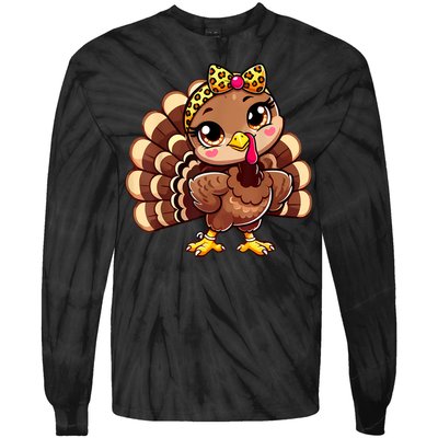 Thanksgiving Turkey Women Girl Leopard Autumn Tie-Dye Long Sleeve Shirt