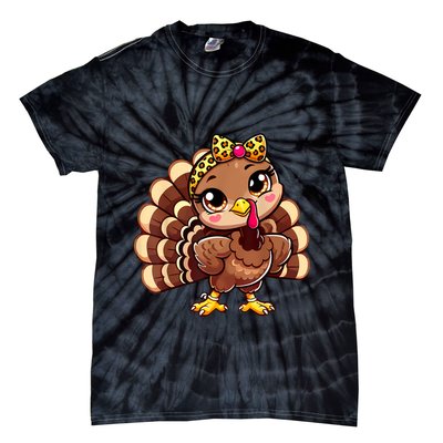 Thanksgiving Turkey Women Girl Leopard Autumn Tie-Dye T-Shirt