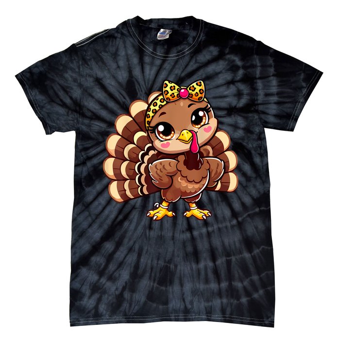 Thanksgiving Turkey Women Girl Leopard Autumn Tie-Dye T-Shirt