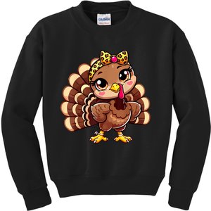 Thanksgiving Turkey Women Girl Leopard Autumn Kids Sweatshirt