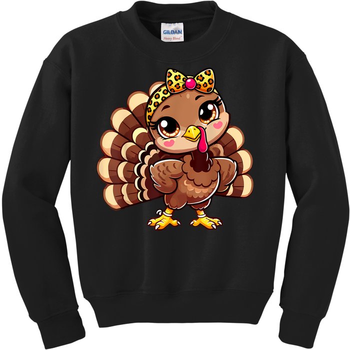 Thanksgiving Turkey Women Girl Leopard Autumn Kids Sweatshirt