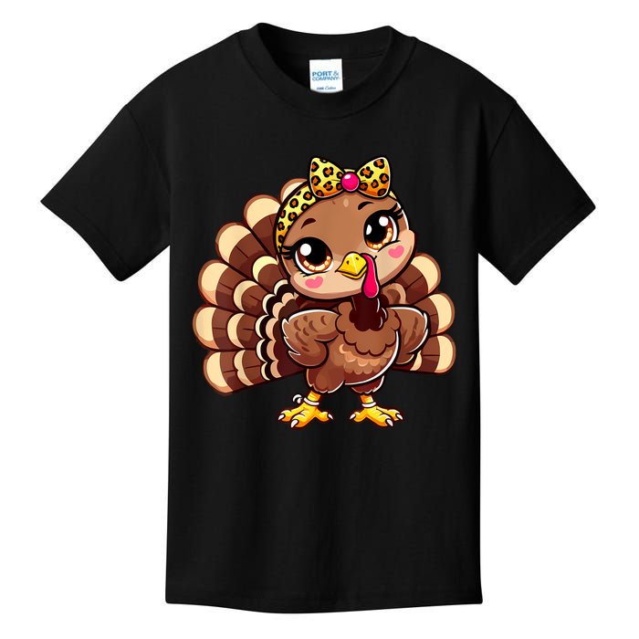 Thanksgiving Turkey Women Girl Leopard Autumn Kids T-Shirt