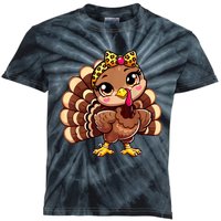 Thanksgiving Turkey Women Girl Leopard Autumn Kids Tie-Dye T-Shirt