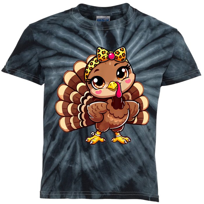 Thanksgiving Turkey Women Girl Leopard Autumn Kids Tie-Dye T-Shirt