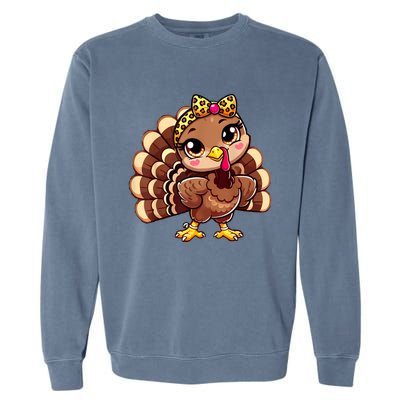 Thanksgiving Turkey Women Girl Leopard Autumn Garment-Dyed Sweatshirt