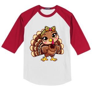 Thanksgiving Turkey Women Girl Leopard Autumn Kids Colorblock Raglan Jersey