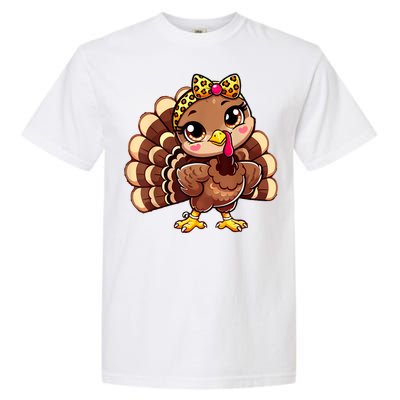 Thanksgiving Turkey Women Girl Leopard Autumn Garment-Dyed Heavyweight T-Shirt