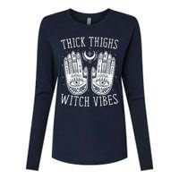 Thick Thighs Witch Vibes Halloween Womens Cotton Relaxed Long Sleeve T-Shirt