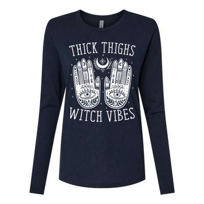 Thick Thighs Witch Vibes Halloween Womens Cotton Relaxed Long Sleeve T-Shirt