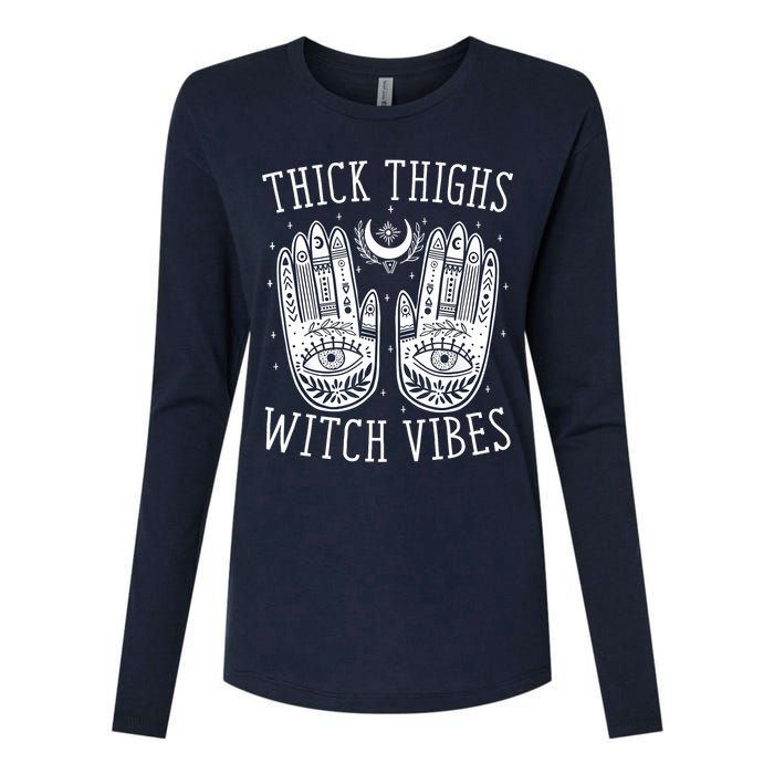 Thick Thighs Witch Vibes Halloween Womens Cotton Relaxed Long Sleeve T-Shirt