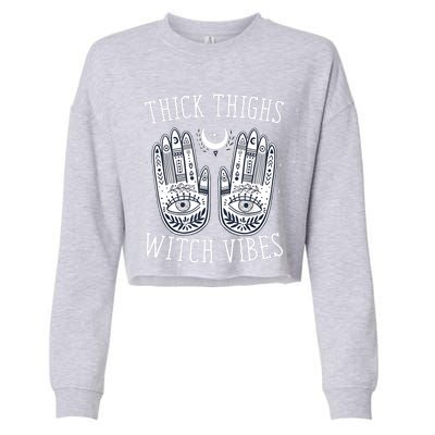 Thick Thighs Witch Vibes Halloween Cropped Pullover Crew