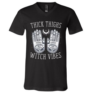 Thick Thighs Witch Vibes Halloween V-Neck T-Shirt