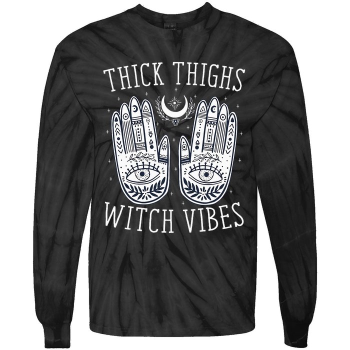 Thick Thighs Witch Vibes Halloween Tie-Dye Long Sleeve Shirt