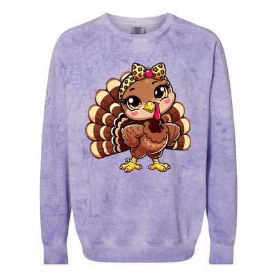 Thanksgiving Turkey Women Girl Leopard Autumn Colorblast Crewneck Sweatshirt