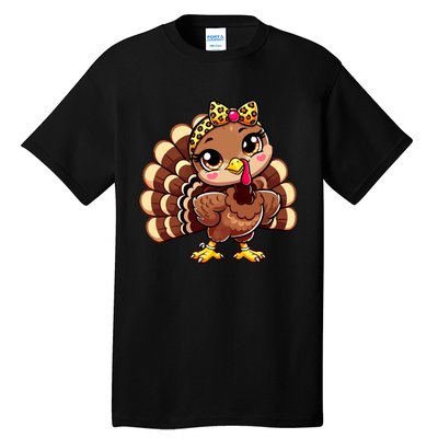 Thanksgiving Turkey Women Girl Leopard Autumn Tall T-Shirt