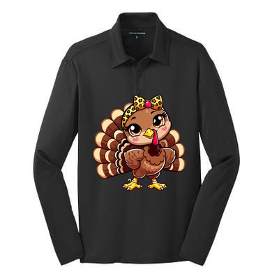 Thanksgiving Turkey Women Girl Leopard Autumn Silk Touch Performance Long Sleeve Polo