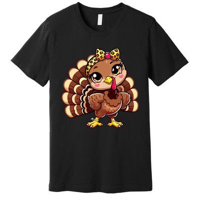 Thanksgiving Turkey Women Girl Leopard Autumn Premium T-Shirt