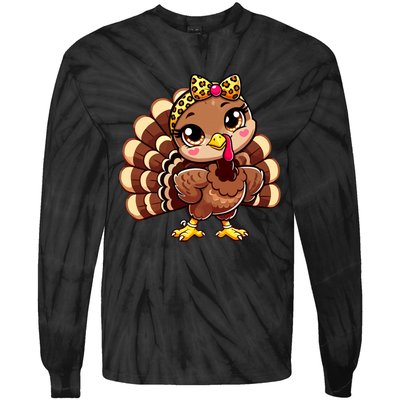 Thanksgiving Turkey Women Girl Leopard Autumn Tie-Dye Long Sleeve Shirt