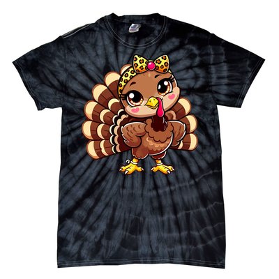 Thanksgiving Turkey Women Girl Leopard Autumn Tie-Dye T-Shirt