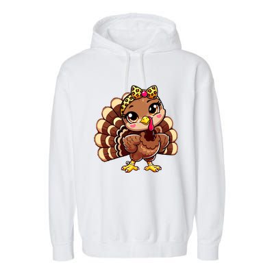 Thanksgiving Turkey Women Girl Leopard Autumn Garment-Dyed Fleece Hoodie