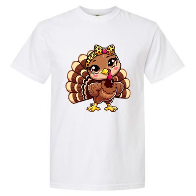 Thanksgiving Turkey Women Girl Leopard Autumn Garment-Dyed Heavyweight T-Shirt