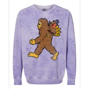 Turkey Trotting with Bigfoot Hilarious Thanksgiving Colorblast Crewneck Sweatshirt