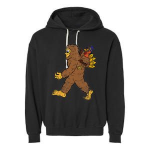 Turkey Trotting with Bigfoot Hilarious Thanksgiving Garment-Dyed Fleece Hoodie