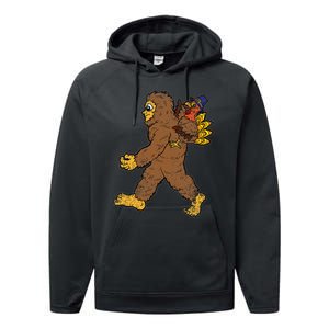 Turkey Trotting with Bigfoot Hilarious Thanksgiving Performance Fleece Hoodie