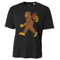 Turkey Trotting with Bigfoot Hilarious Thanksgiving Cooling Performance Crew T-Shirt