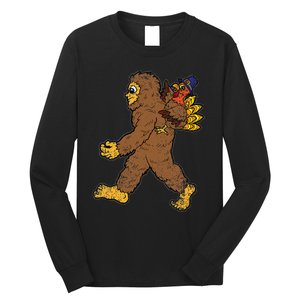 Turkey Trotting with Bigfoot Hilarious Thanksgiving Long Sleeve Shirt