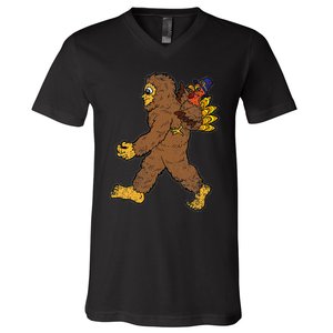 Turkey Trotting with Bigfoot Hilarious Thanksgiving V-Neck T-Shirt