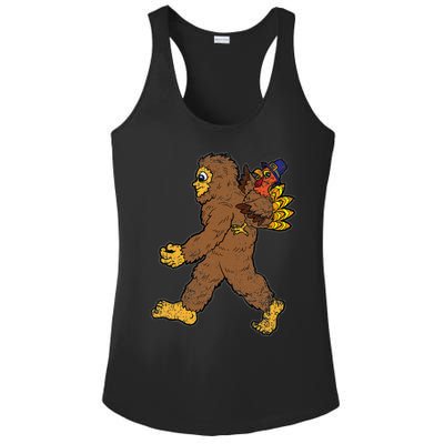 Turkey Trotting with Bigfoot Hilarious Thanksgiving Ladies PosiCharge Competitor Racerback Tank